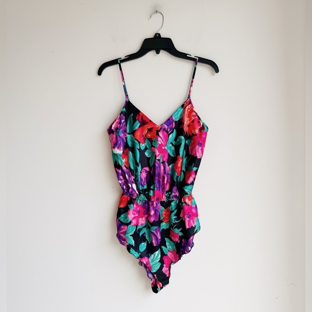 🌸 VINTAGE 90s St. Michael’s Floral Satin Teddy | Size M / US 8